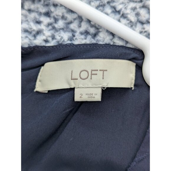 Loft V Neck Mini Dress Size 2 Floral Embroidered Sleeveless Cocktail Dark Blue - Picture 11 of 13